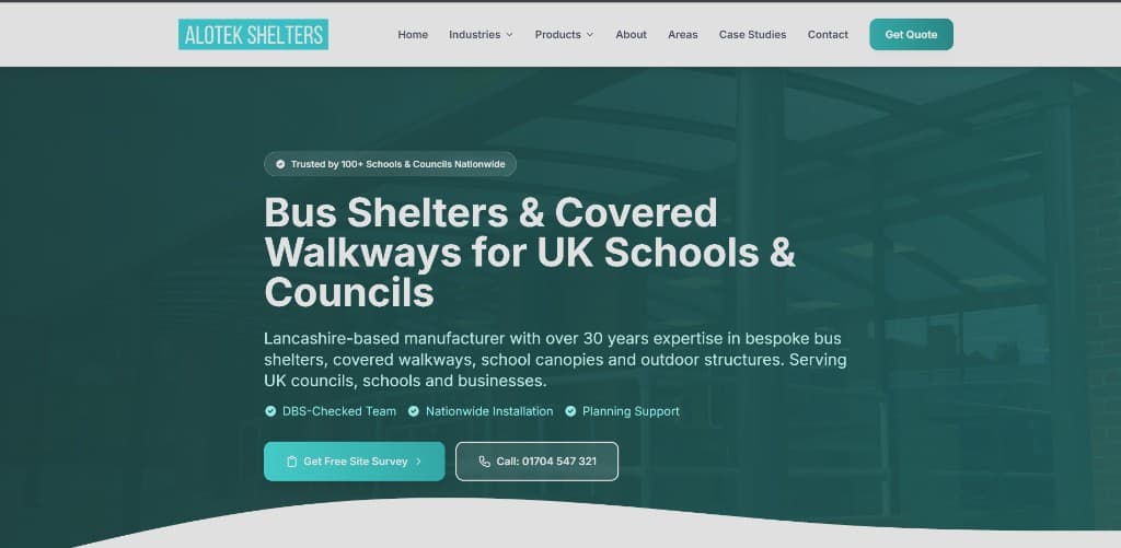 Alotek Shelters website screenshot