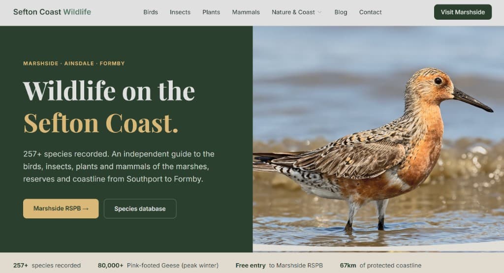 Sefton Coast Wildlife website screenshot
